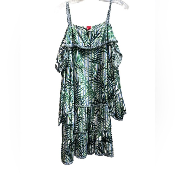 Red Carter Anthropologie Flowy Ruffle Tiered beach coverup dress, palm tree - Picture 3 of 12